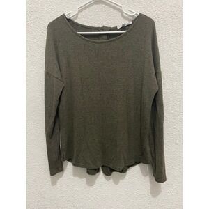 Green Envelope Olive Green Long Sleeve‎ Button Back Top Flowy Casual Blouse